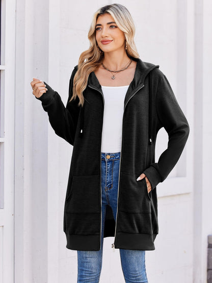 Women'S Zip Up Hoodies Long Sleeve Fall Tunic Hooded Sweatshirt Oversized Fleece Jacket with Pockets Fall Coats