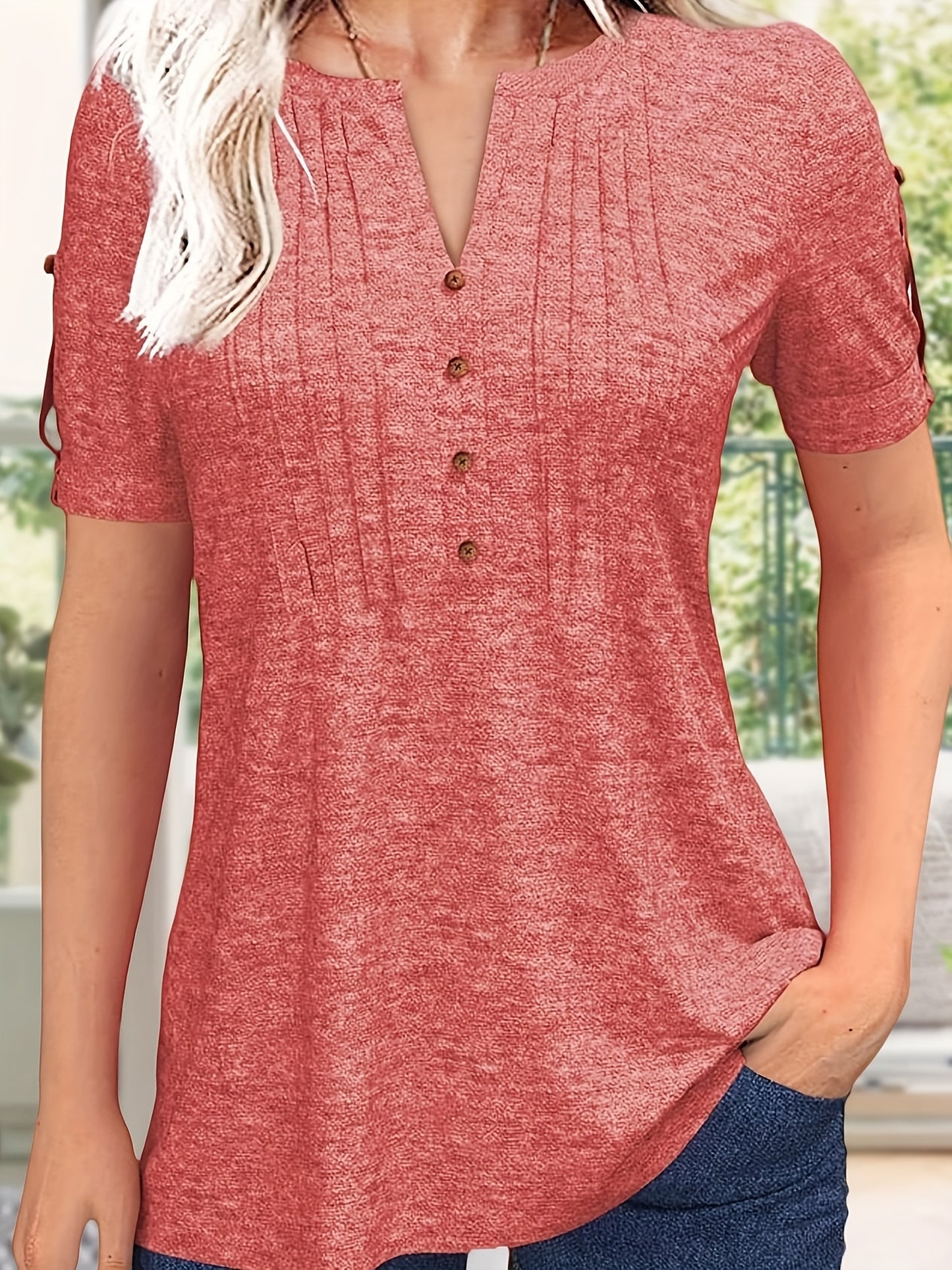 Women's Green Viscose V-Neck Pleated T-Shirt - product view 18