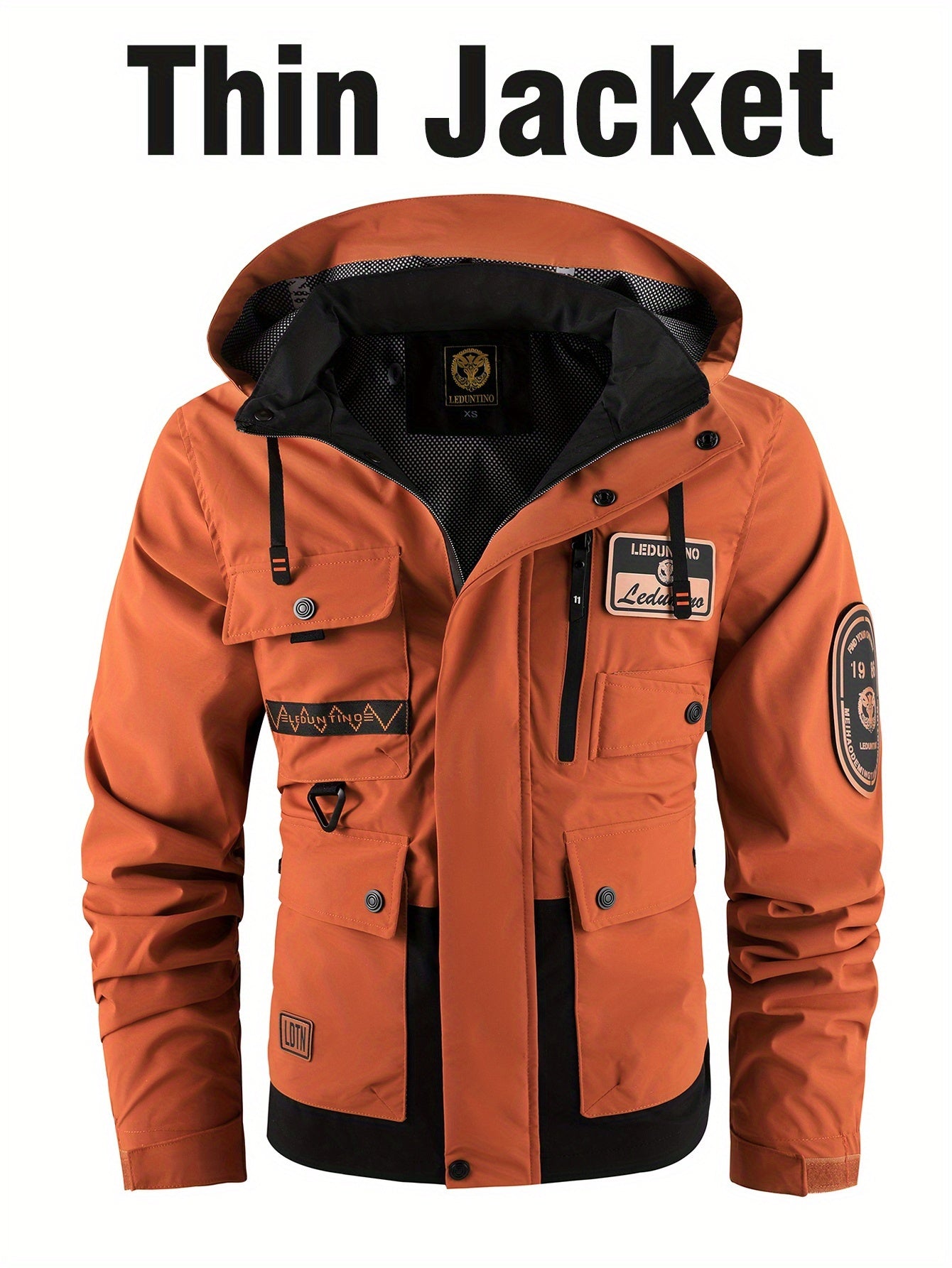 Men's Fashion New Jacket Men's Spring Autumn Thin Casual Multi-Pocket Outdoor Windbreaker Stitching Color Jacket Jacket Men's Removable Hat Windproof Outdoor Jacket Male