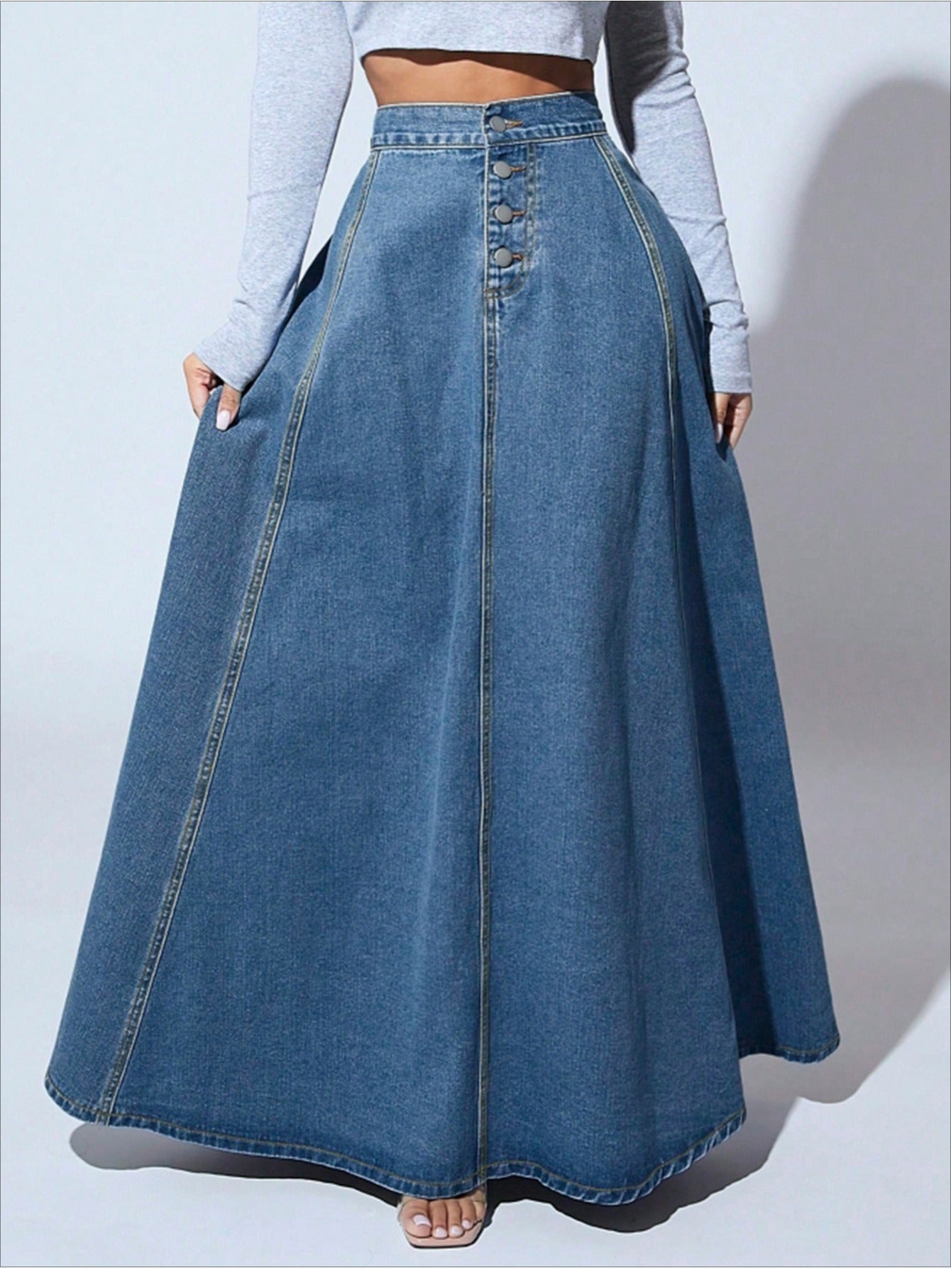 Women's Dark Blue Denim Skirt - product view 4