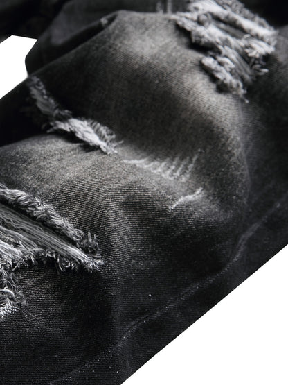 Men'S Slim Fit Straight Leg Denim Pants with Ripped And Distressed Details