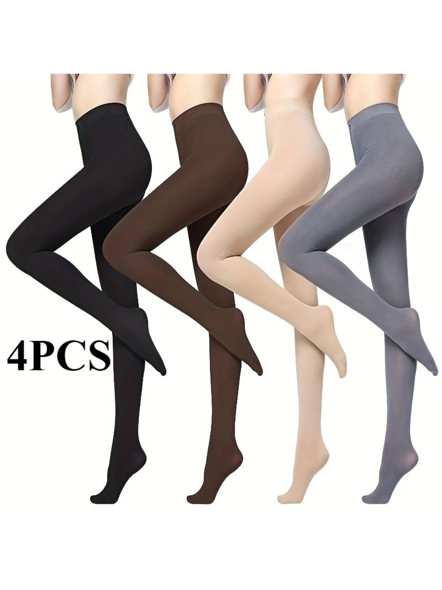 4-Pair Women's Full-Length Winter Warmth Solid Color Tights - High-Elasticity Non- Leggings Suitable for,, Daily Wear - Machine Washable & Hand Washable Elegant Fit & Performance Enhancing