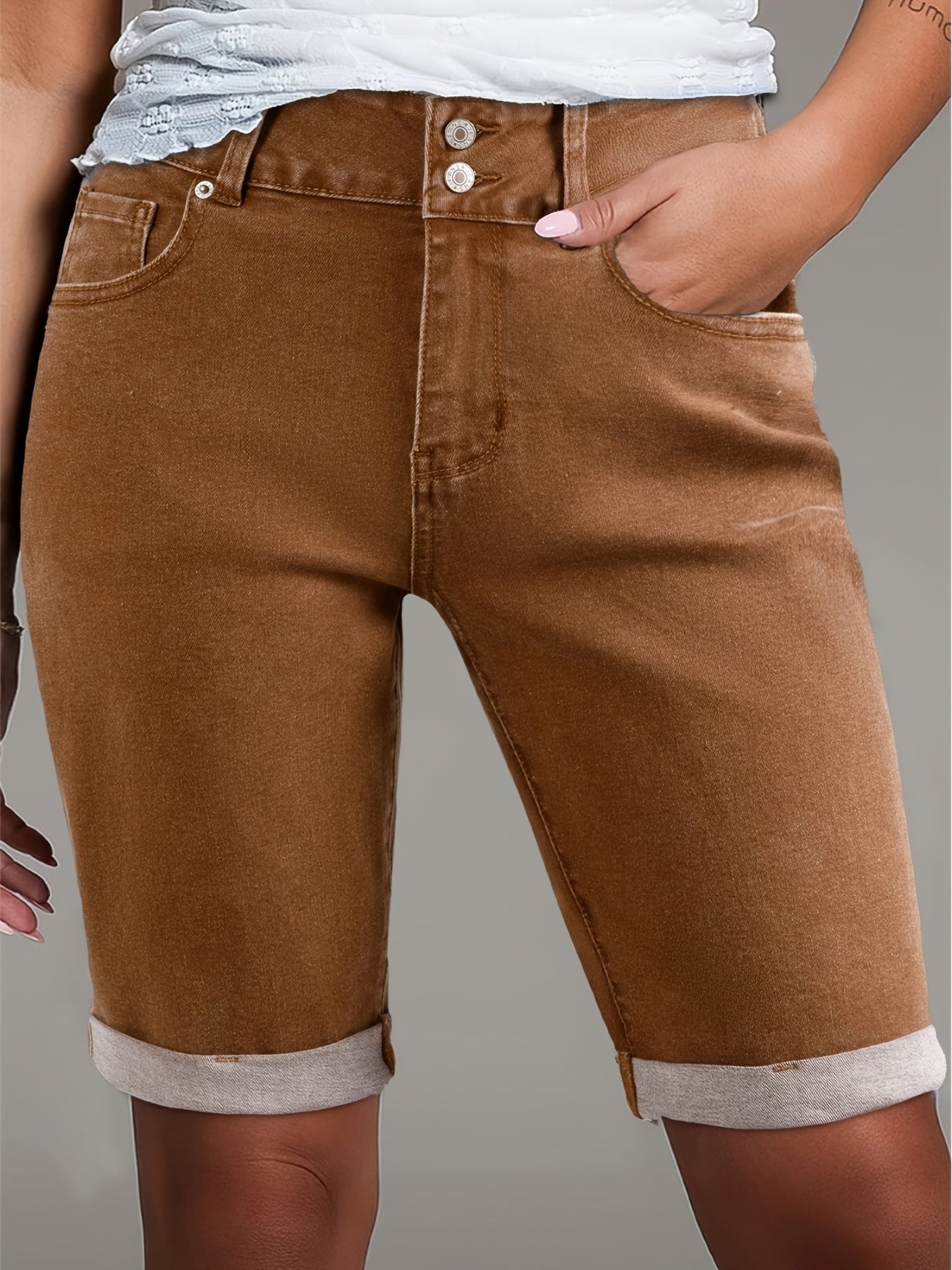 Women's Light Brown-1 Denim Shorts - product view 2