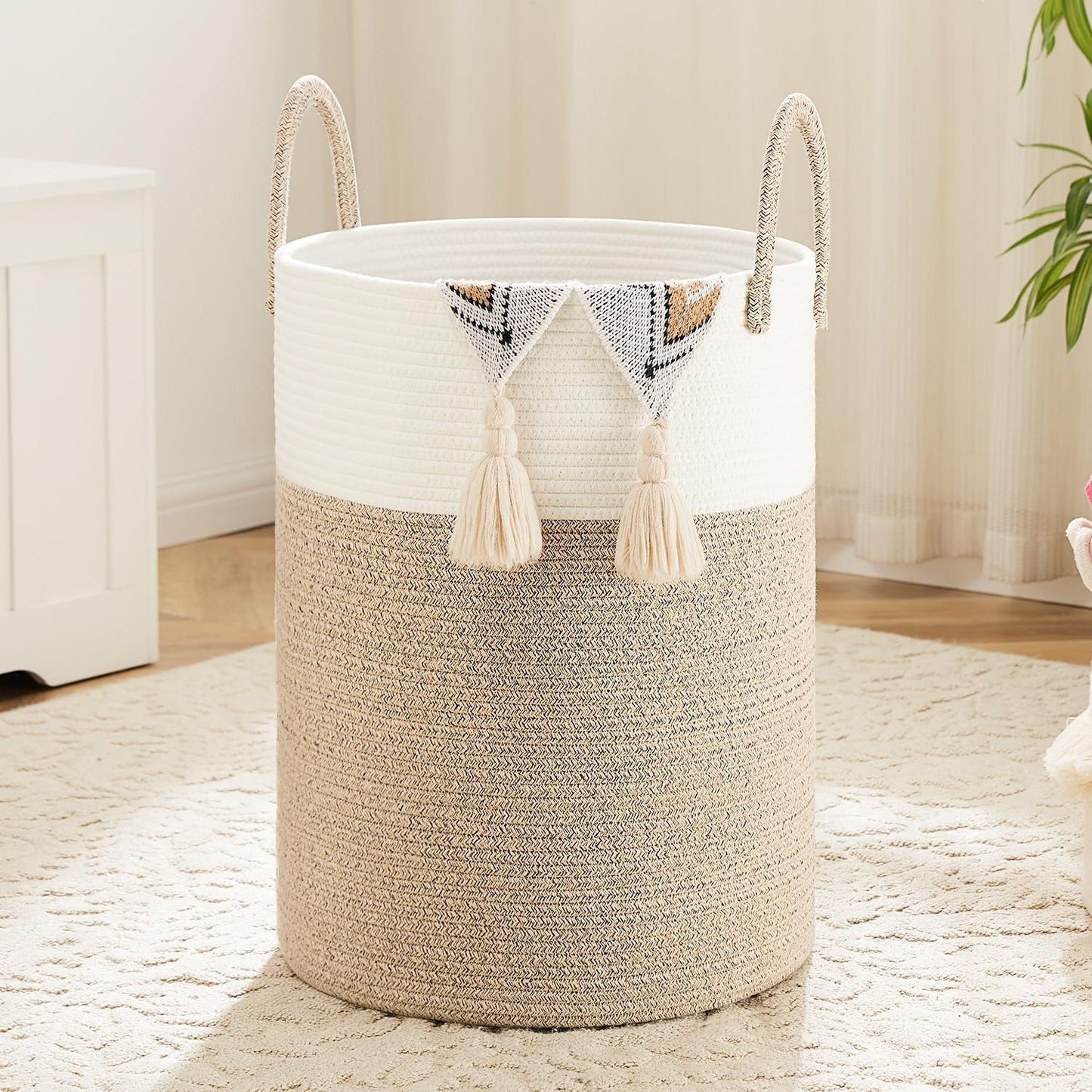 Collapsible Laundry Basket, Woven Rope Laundry Hamper, 12.15gal/15.85gal/ 21.13gal/26.42gal Laundry Bag For Decor Storage Of Dirty Clothes, And Blankets In Bathroom, Room And Living Room