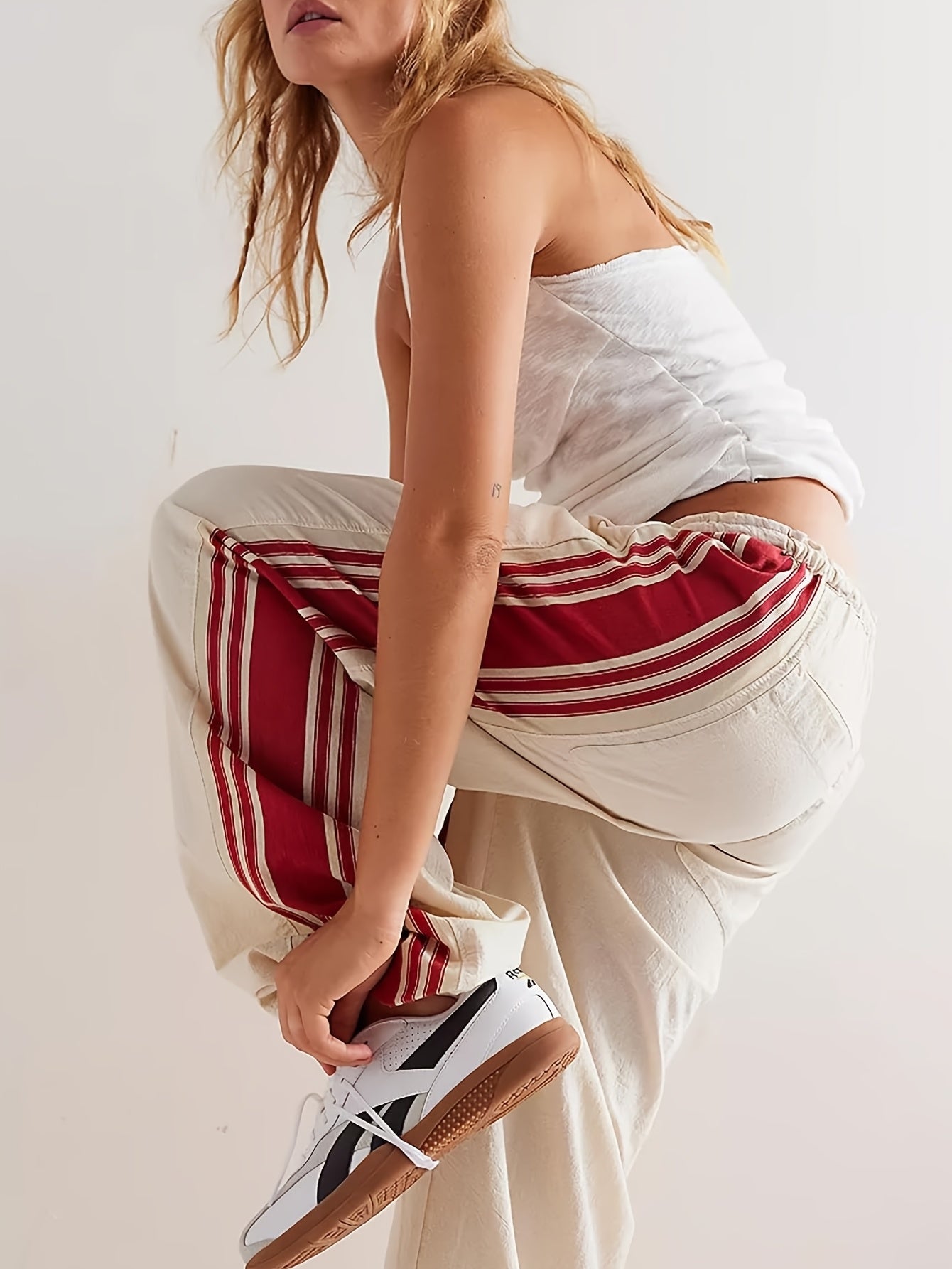 Womens Side Striped Pants Wide Leg Drawstring High Waist Sweatpants Hudson Canyon Stripe Pants with Pockets