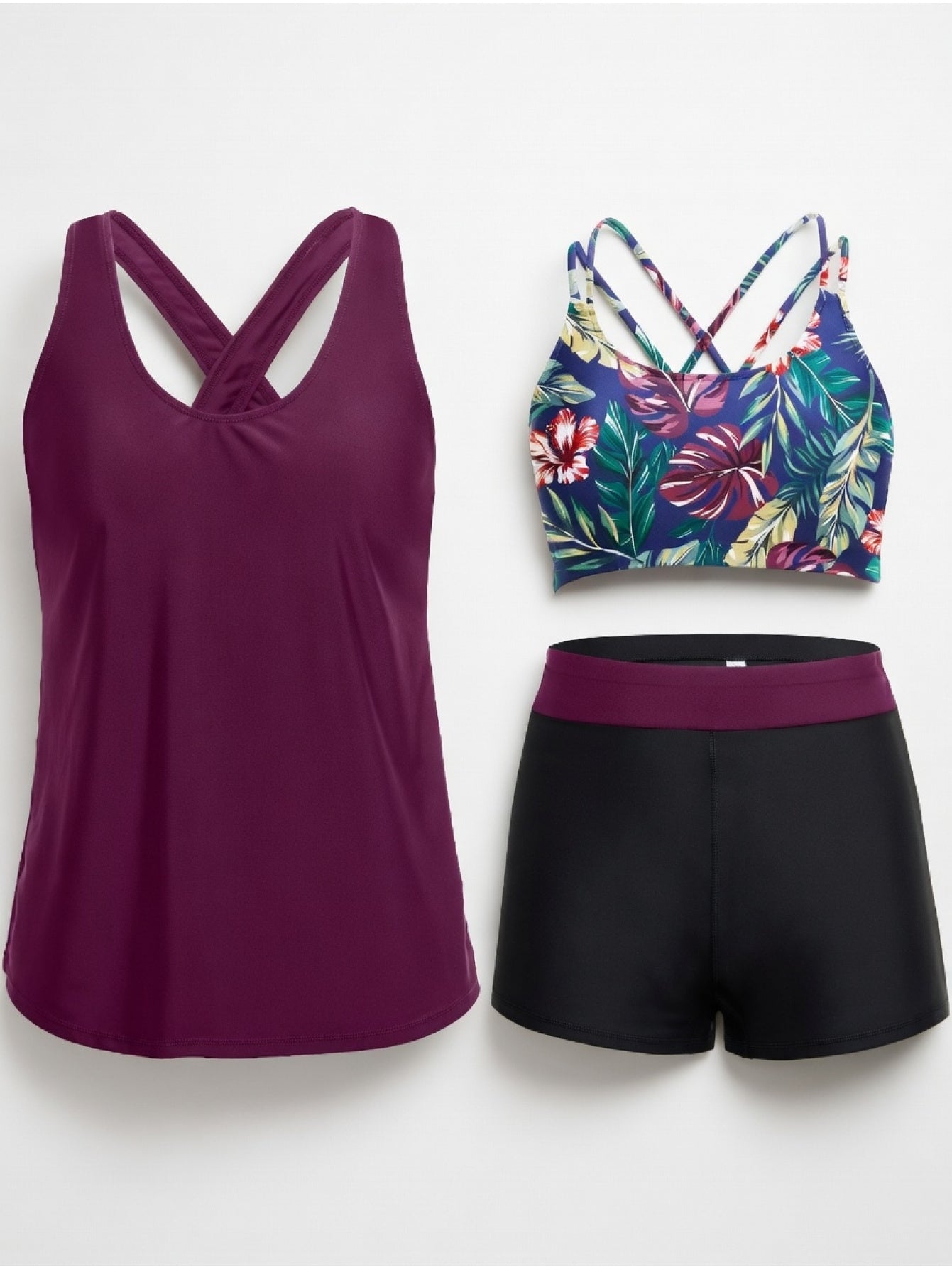 Women'S 3pcs Tank Swimsuit, Tummy-Control Swimsuit, Vest-Style Swimsuit with Bra, Shorts, Swimsuit