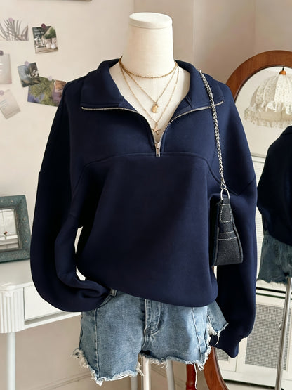 Women's Oversized Half-Zip Sweatshirt, Trendy Soft Fabric Pullover Hoodie, Casual Top, Perfect for Spring, Autumn And Winter Streetwear, Womens Tops, Ropa De Mujer, Local Warehouse Discount Hoodies Iackets Fashion New Arrivals