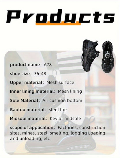 Button Elastic Lace-up Loafer Anti-smash And Anti-stabbing Work Shoes