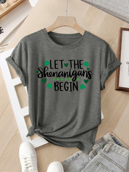 Ladies' Casual Summer T-Shirt - Women'S Knotted Hem Design with Graphic Print 'If I Shenan Once, I'll Shenanigan', Round Neck, Comfortable Fit for Everyday Wear and Sports, Fashion Street Style Tee