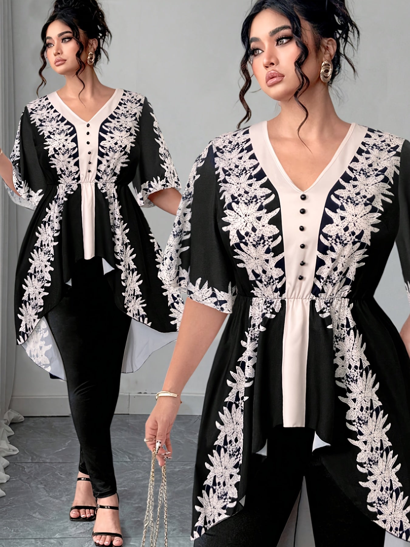 Women's White Polyester Printed V-Neck Dress - product view 2