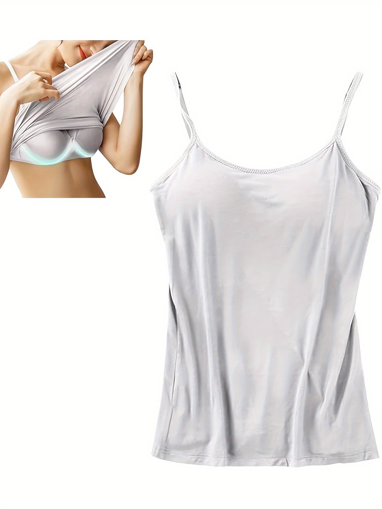 Ladies' Tank Top Featuring an Integrated Bra - Padded Camisole For, Highly Elastic Spaghetti Straps with Adjustable Breathable Straps Available in Sizes S to XL