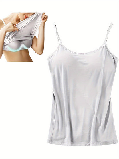 Ladies' Tank Top Featuring an Integrated Bra - Padded Camisole For, Highly Elastic Spaghetti Straps with Adjustable Breathable Straps Available in Sizes S to XL