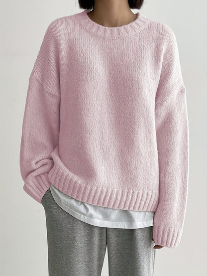 Women'S Autumn And Winter Fashionable And Comfortable Solid Color Round Neck Pullover Sweater