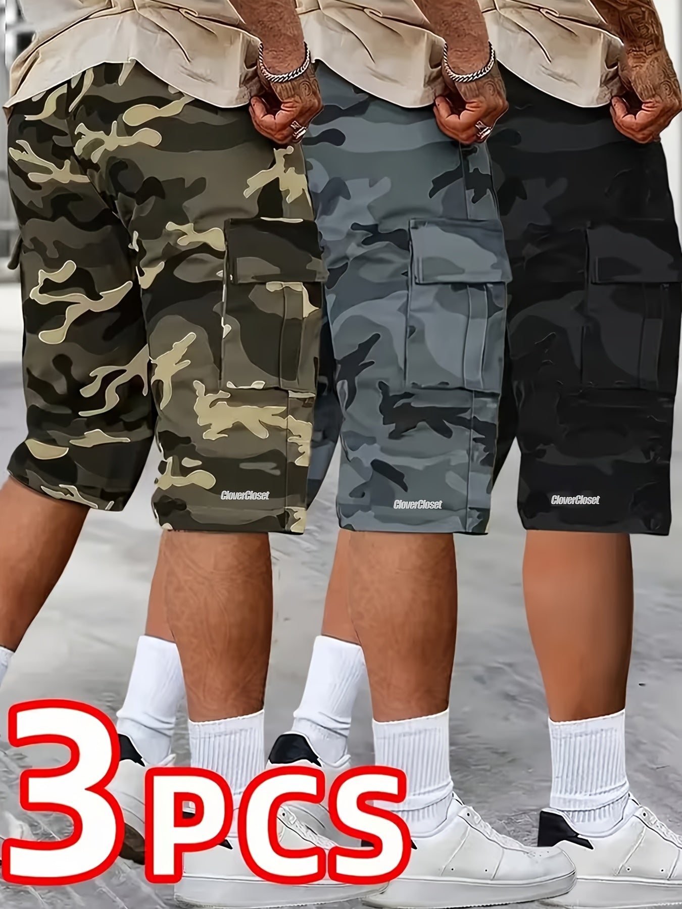 3pcs of Summer Camouflage Workwear Shorts, Fashionable Street Tactical Camouflage Casual Shorts, Loose Large Pocket Work Shorts, Can Be Used As Gifts