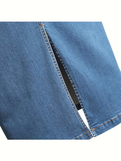 Long Denim Skirt for Women Casual A-Line Denim Maxi Skirt Stretch High Waisted Jean Skirt with Pocket