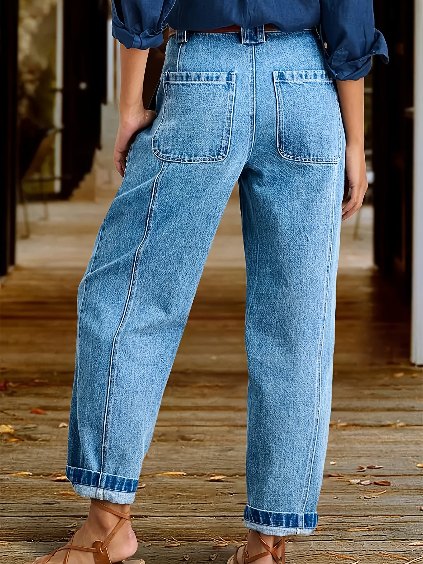 Women's Lake Blue Oversized Jeans - product view 5