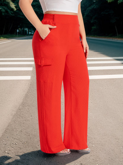 Plus Size - Plus Size - High-Waisted, Elastic-Waist Cargo Pants for Women with a Loose Fit, Wide Legs, And Practical Pockets, Perfect for Casual Travel