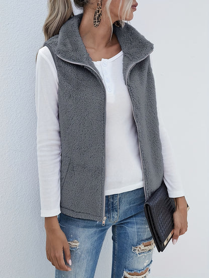 Lightweight Sleeveless Cardigan with a Zipper, Featuring Double-Sided Fleece, Perfect for Autumn And Winter, Complete with Pockets
