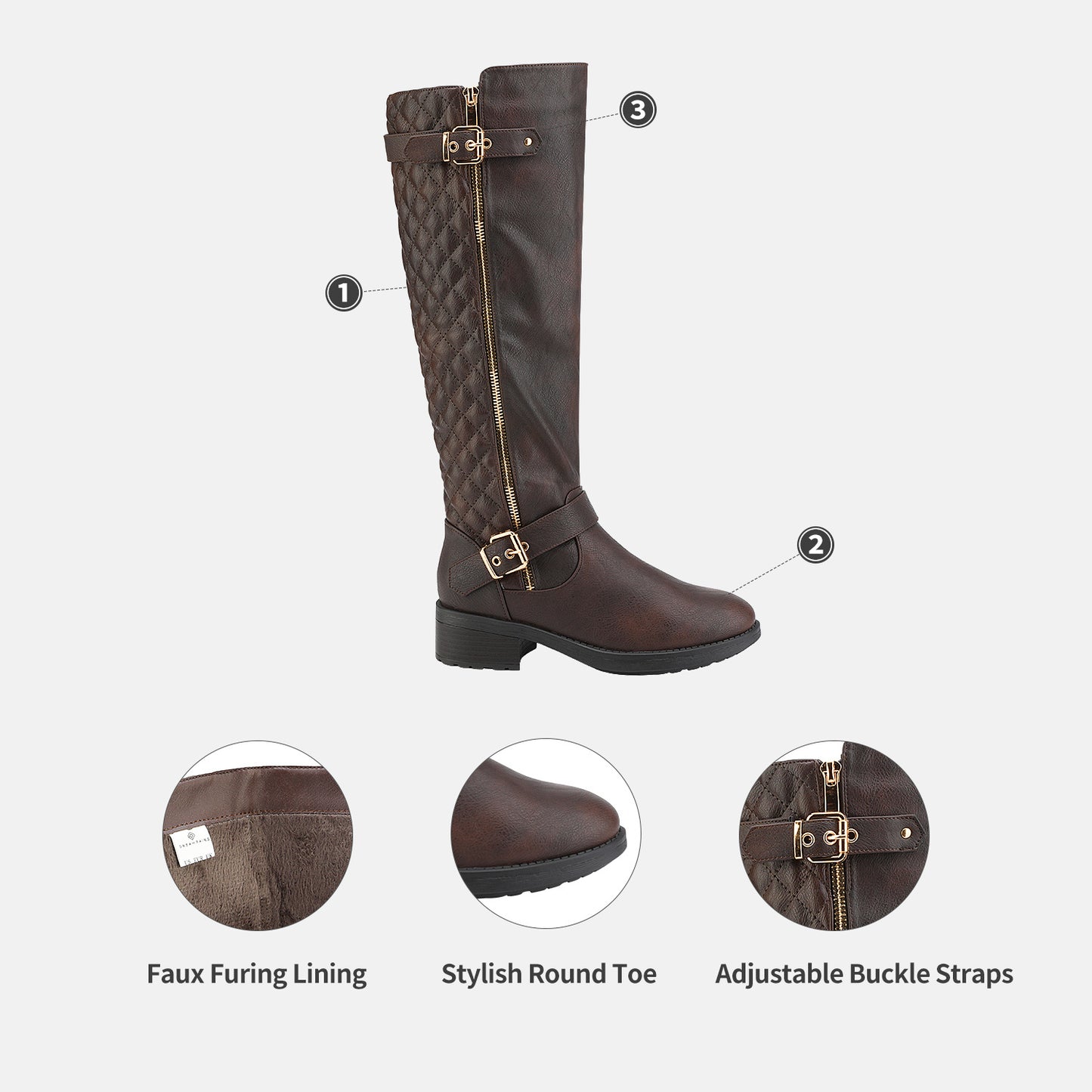 Women's Knee High Boots Wide Calf Low Heel Riding Boots With Side Zipper With Buckle Fall Tall Boots for Women Suitable for party, dance, shopping, walk, office. Perfect gift for friends, wife, sister, daughter.