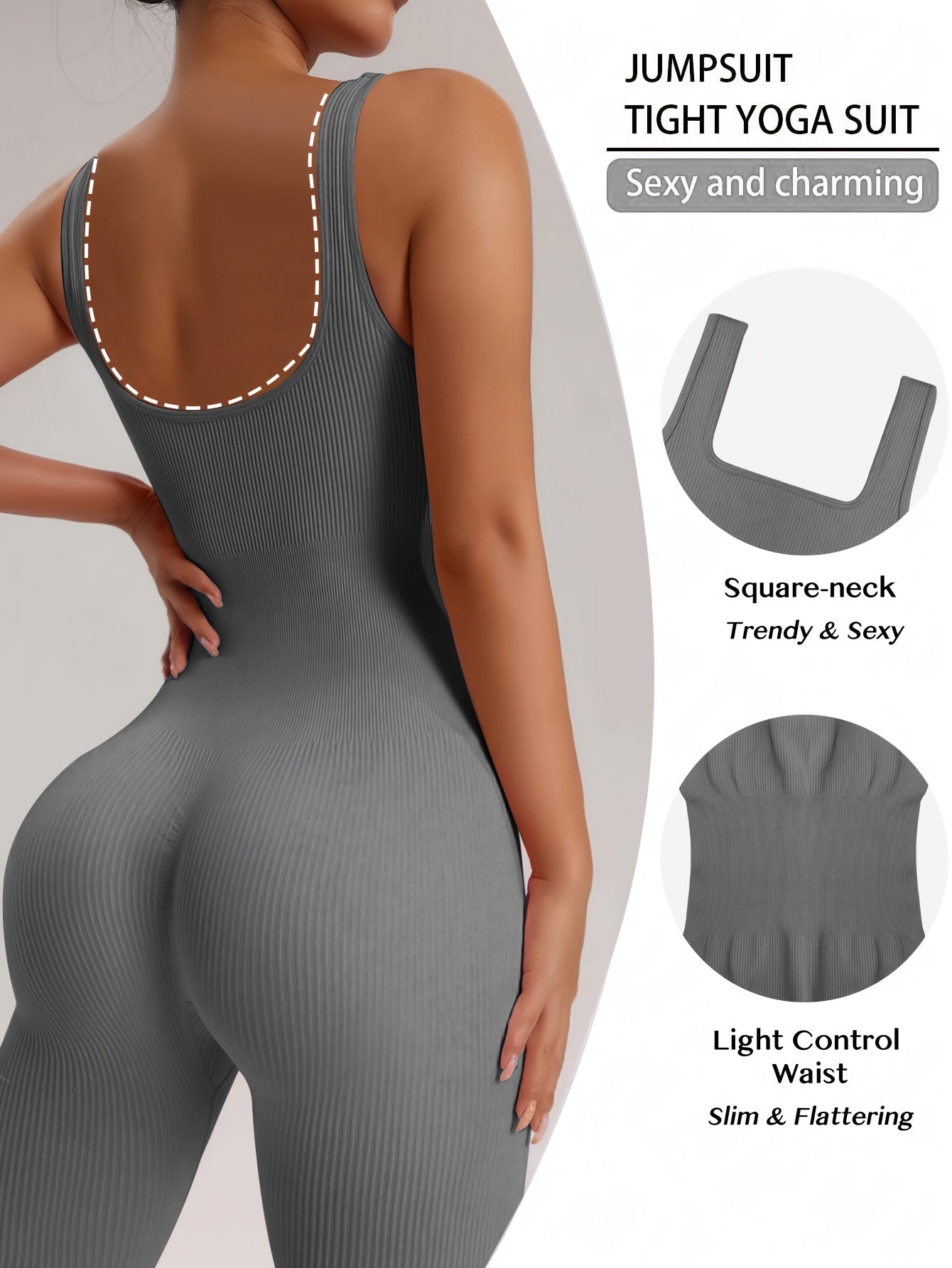 1pc YEFECY Women'S Sleeveless Square Collar Jumpsuit | 90% Nylon and 10% Elastic Fabric, Comfortable Thick, Impervious, Washable, Reusable, Suitable for Any Event, Exercise, Fitness, Pilates, Running, Yoga