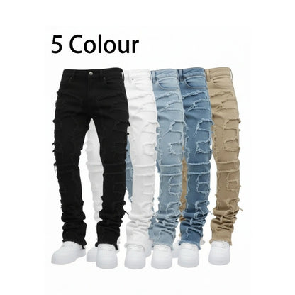 Teen Patchwork Ripped Jeans - Retro Street Slim Fit