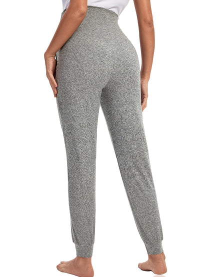 2pcs Maternity High-Waisted Stretch Pregnancy Pants - Elastic Belly Tummy Control, 7/8 Length Ankle-Length (No Cuff) for, Workouts & Casual Wear - Spring-Summer-Fall Stretchy Athletic Pants (Nine-Month Fit)