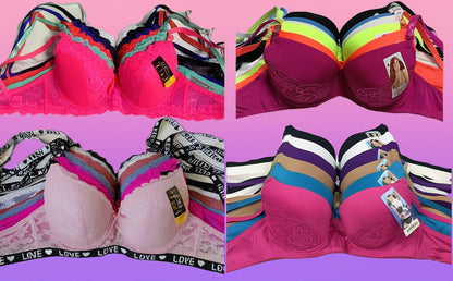 6 Pack Women's Random Assortment Print Lace Floral Bras with Underwire Everyday Push Up Bras for Women Sizes 30A Thru 42D