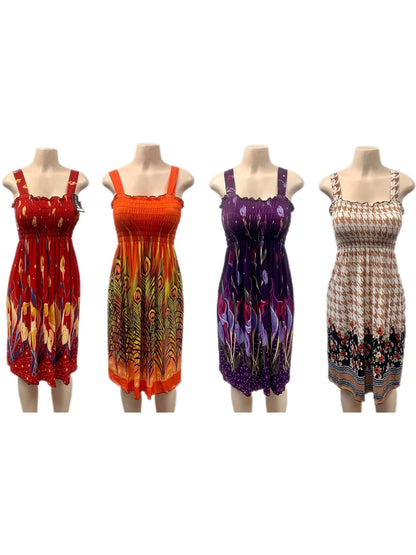 3 pieces Women summer boho dress casual floral print spaghetti strap square neck short dress Random Color