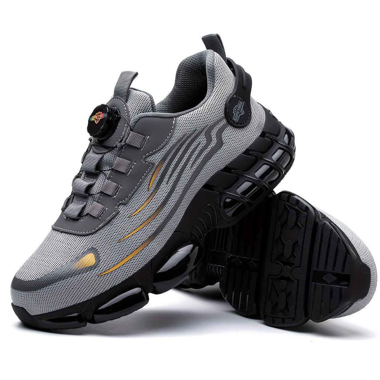 Men Steel Toe Work Shoes - Anti-Puncture, Non-Slip Sole, Rotating Buckle Design, Lightweight PU Breathable Sneakers for Daily Use in Four Seasons Halloween & Christmas