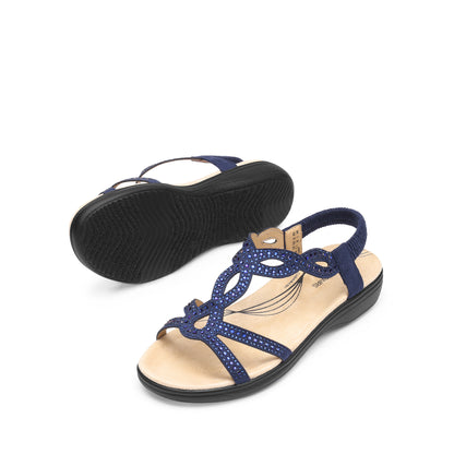 Women's Comfort Dressy Rhinestone Summer Beach Sandals Slip-on Flat Walking Orthopedic Sandals with Elastic Back Strap Soft & Cushioned Day-to-night wear Sandals