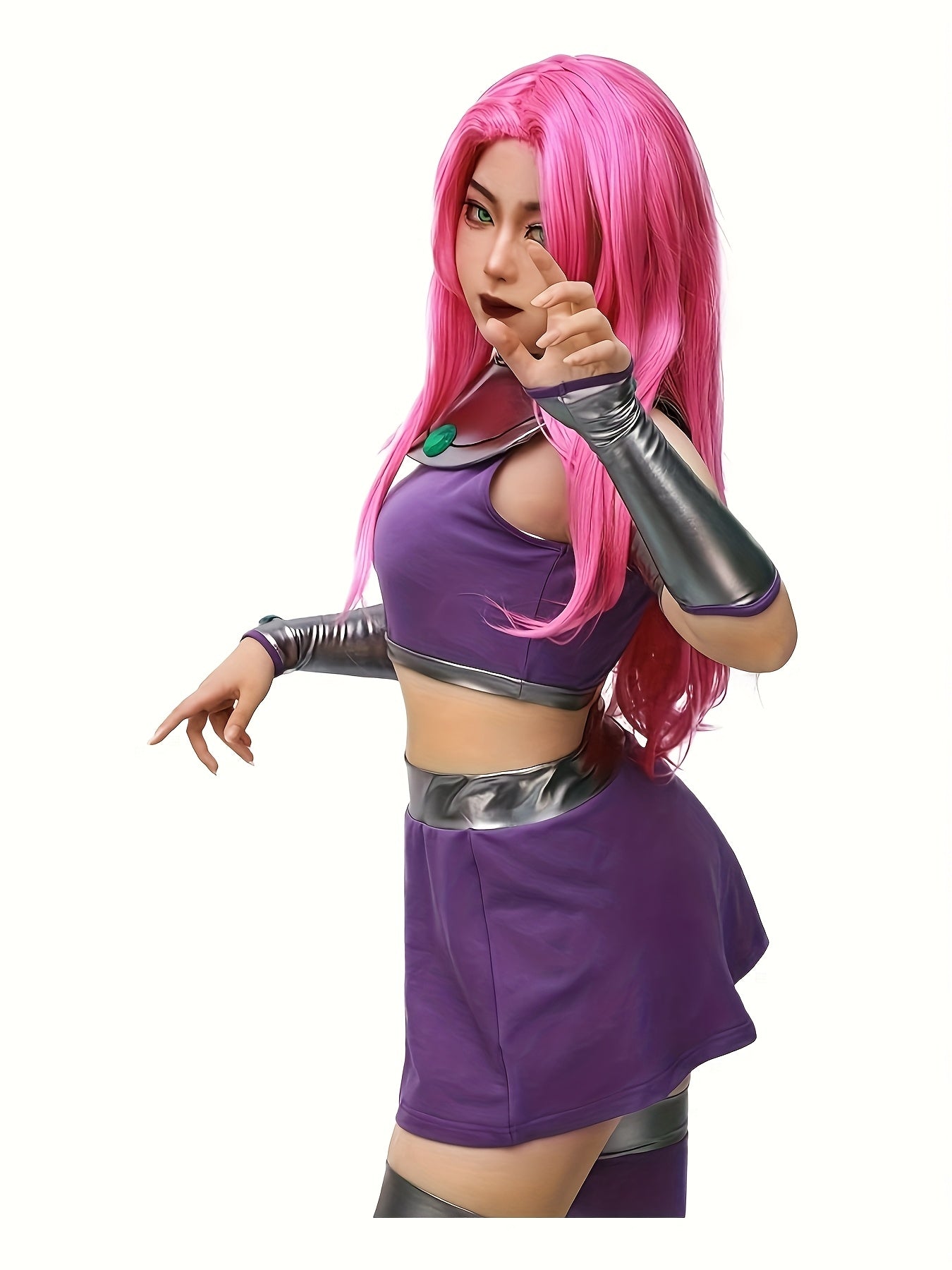 Women'S Halloween Outfit Featuring a Superhero Costume with a Purple Dress And Stockings