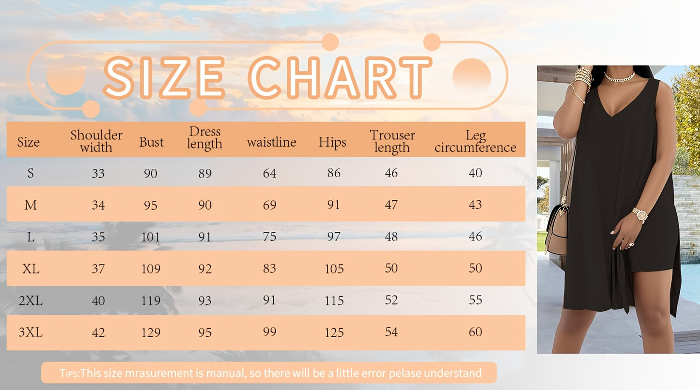 Women's 2pcs Set - Casual V-Neck Short Sleeve Top with Side Slit And Drawstring Leggings, Comfortable Polyester Sweatshirt for Casual, Casual | V-Neck Tops | Unlined Clothing, Labeled Garments