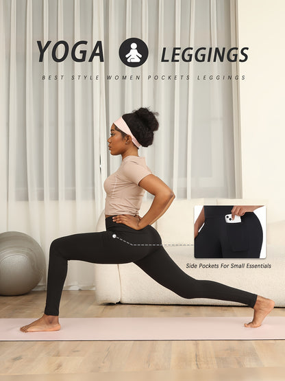 3 Pack Super Soft Leggings with Pockets for Women, High Waisted Tummy Control Workout Yoga Running Pants Leggings