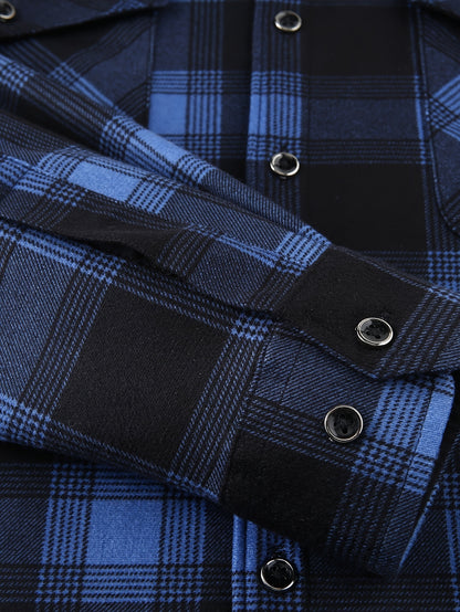 Men'S Heavy-Duty Flannel Jacket - Thermal Insulated Hooded Coat with Front Pockets, Blue Black Plaid Work Jacket for Logging, Winter Outdoor Jobs, Construction - Cold Weather Outerwear by ESEA, Winter Coats