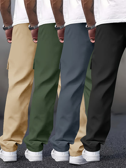 Set of 4 Men'S Long Pants with Cinched Waist And Multiple Pockets, Ideal for Outdoor Work Year-Round.