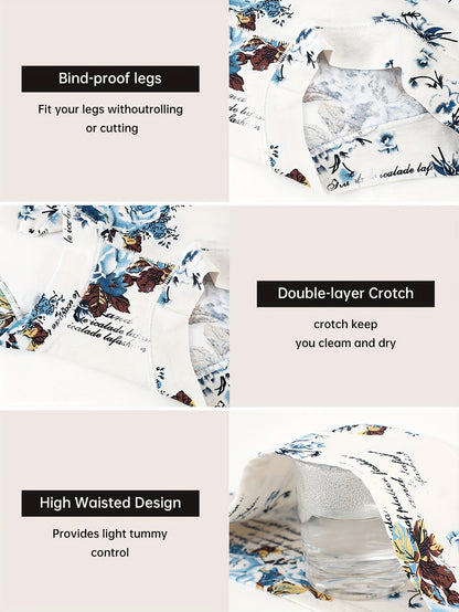 8pcs Women's Soft Modal Floral Boxer Briefs - Breathable, Skin-Friendly, Comfortable High-Waist Underwear with Elegant Floral Print for Casual Attire, Cute Underwear