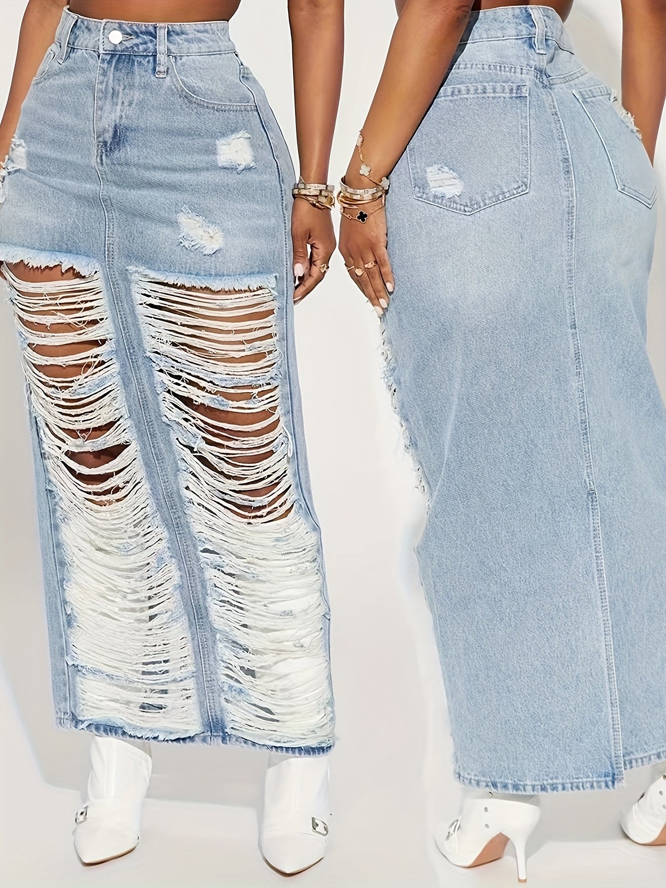26AW Women'S Unbuttoned Retro Stylish Casual Elegant Mid-Chest Pocket Machine Washable Durable Multi-Functional Loose Hole-Punched Denim Long Dress Street Trendy Style
