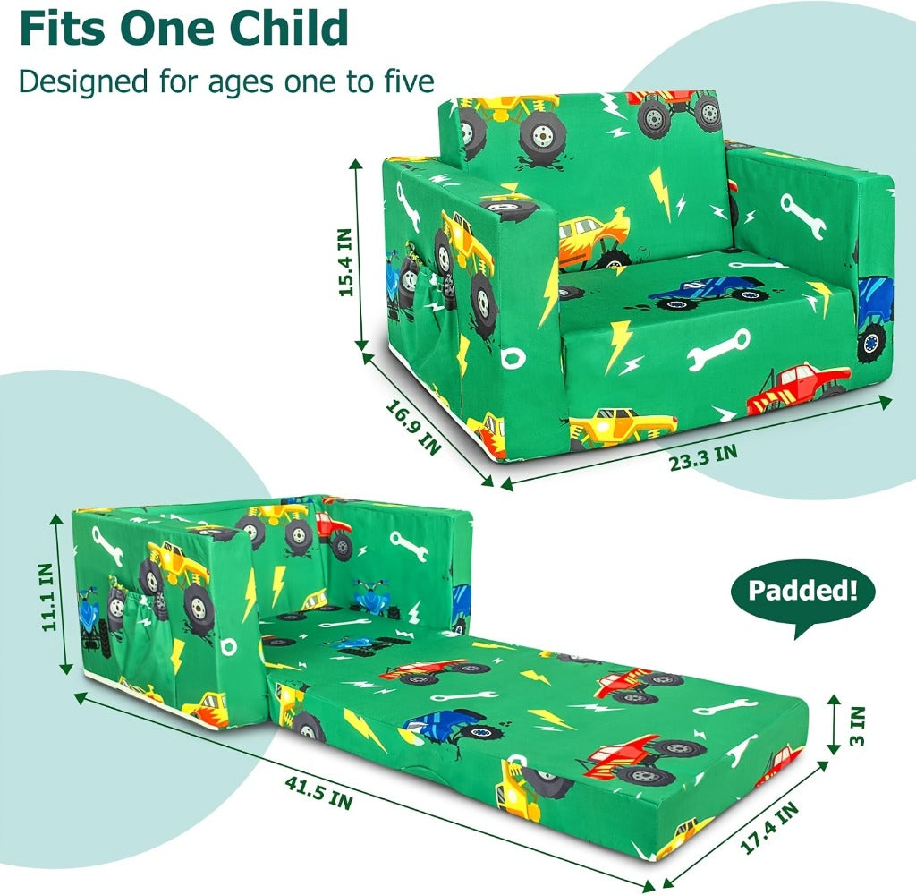 Kids Sofa Bed - Convertible Flip-Out Toddler Lounger