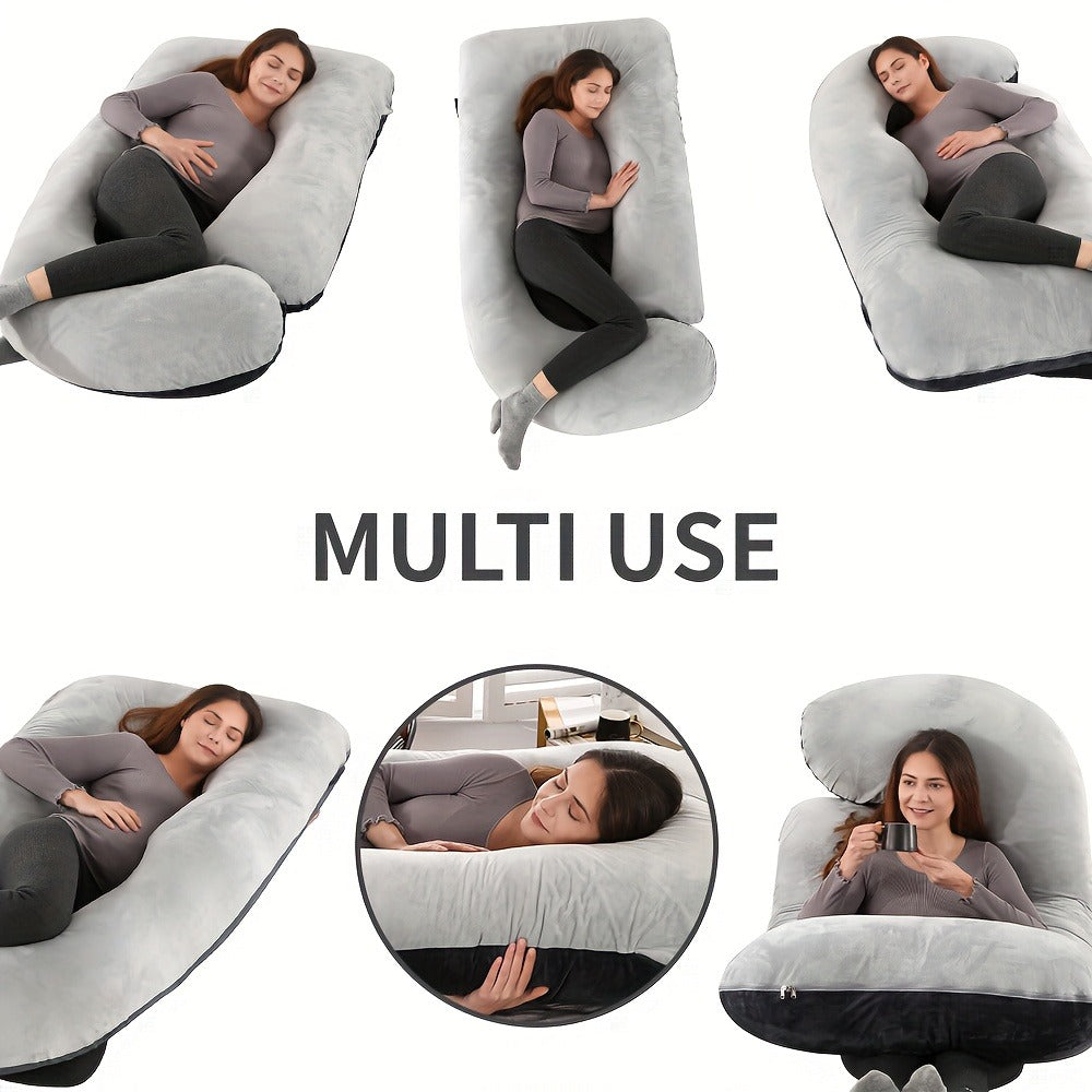 J-Shaped Pregnancy Pillow - Full-Body Support with Removable Cover