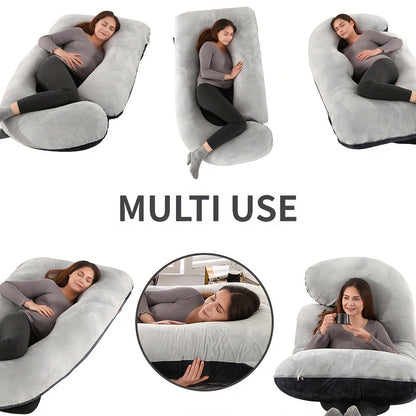 J-Shaped Pregnancy Pillow - Full-Body Support with Removable Cover