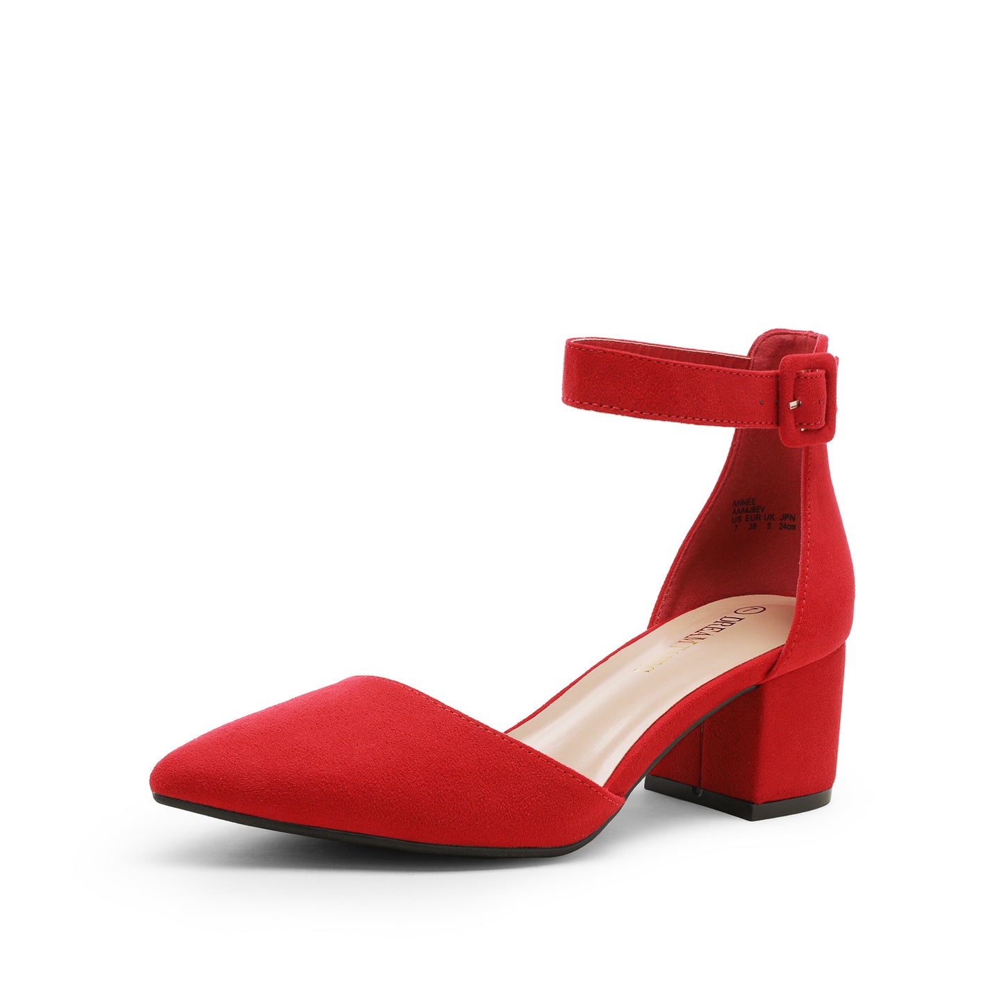 Pointed Toe Low Chunky Heels Pump Shoes Women Pumps with Ankle Strap