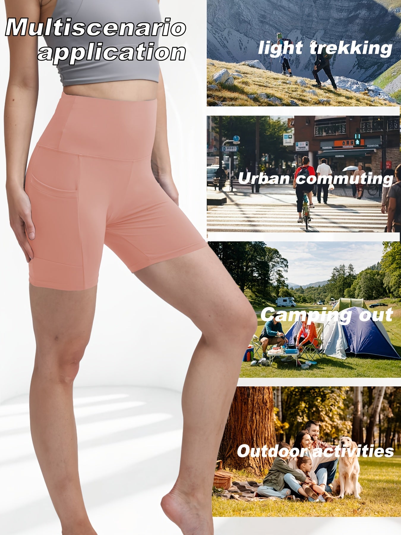 1pc Women's High-Waisted Yoga Shorts with Tummy Control & Pockets - Breathable Workout Gym Shorts, Tight-Fitting Low-Rise Athletic Pants for Summer, Gymnastics, Training (Black/Grey/Navy/Pink/ Brown) - Non-See-Through Quick-Dry