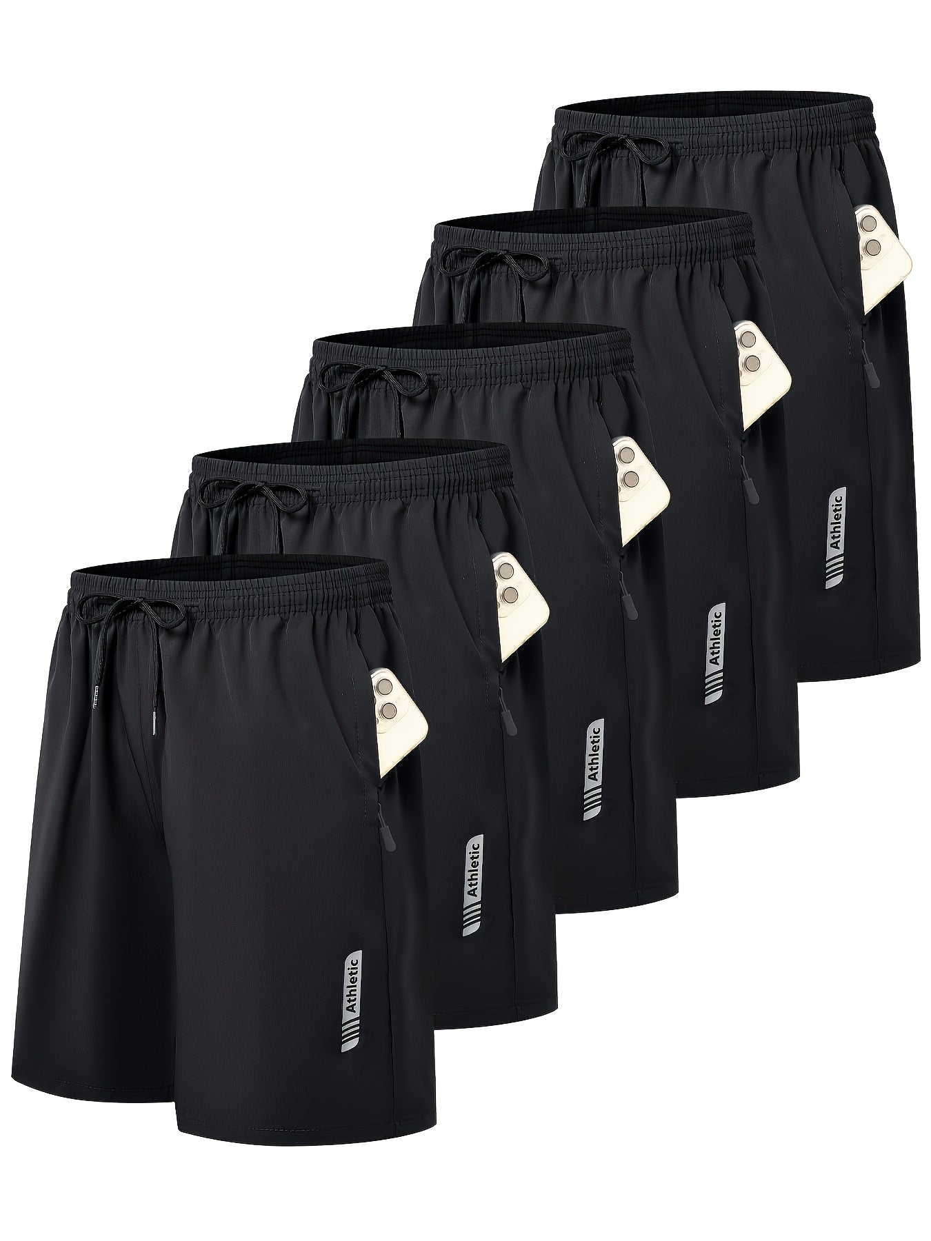 5pcs Men's Sports Gym Workout Shorts Basketball Shorts Men Stretch Waistband Side Zip Pocket Quick Drying