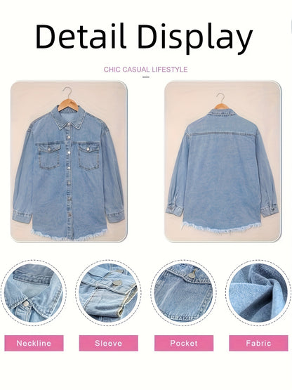 [Oversized Denim Jacket] Women's Oversized Denim Jacket Casual Long Sleeve Denim Shirts Distressed Jean Jacket Fall Outfits