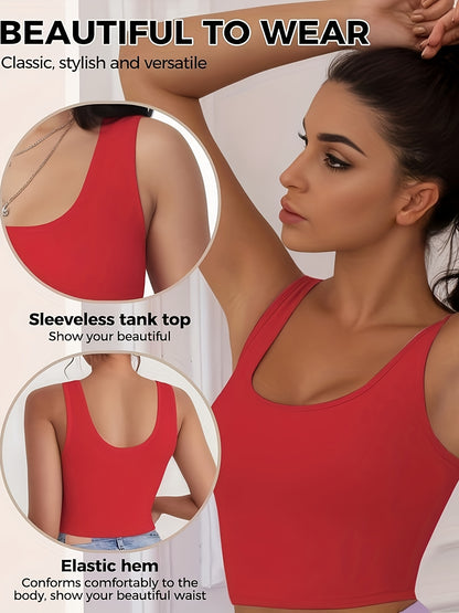 Set of 3-4 Women'S Tank Tops, Featuring a U-Neck Design, Sleeveless Style, And Cropped Racerback, Perfect for And Casual Outings