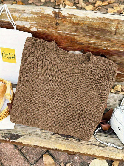 Plus Size, Plus-size  Sweet Style, Round Neck Balloon Sleeve Bow Sweater, Autumn and Winter Atmosphere Items