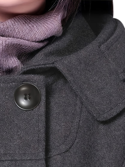 Women'S Cozy Double-Breasted Wool Peacoat Trench Jacket with Hood
