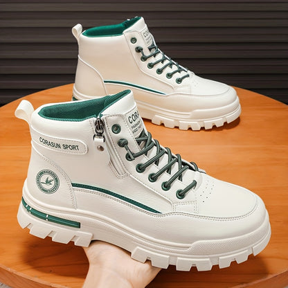 High-Top Zipper Design Men'S Boots for Autumn And Winter, Featuring a Waterproof PU Surface, Slip-Resistant And Durable Sole, Ideal for Outdoor Activities, Hiking, And Mountaineering