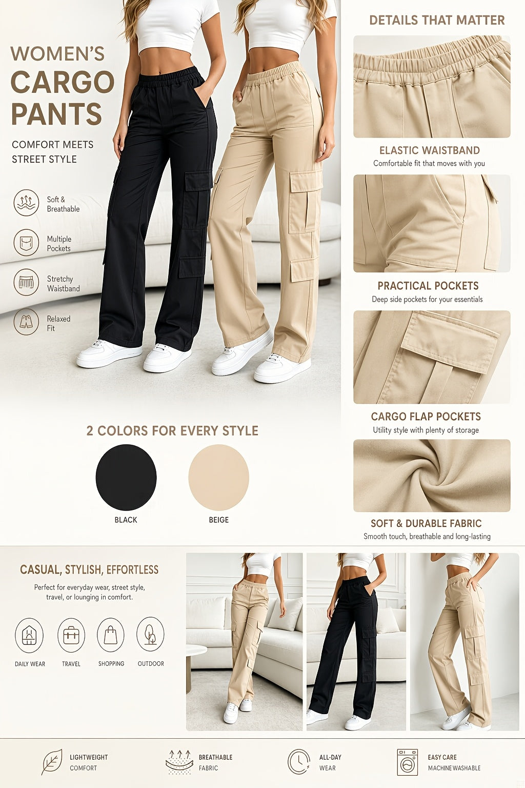1 Pair Women'S High-Waisted Multi-Pocket Sporty Work Pants. Comfortable And Breathable. Suitable for Daily Outings, Shopping, Dating, Casual Wear, Weddings, Formal Events, And Graduation Ceremonies. The Perfect Choice for Gatherings with Friends