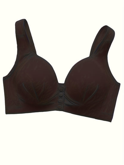5pcs Solid Seamless Front Opening Wireless Tank Bra, Elegant And Comfortable Push Up Bra, Women's Underwear And Lingerie